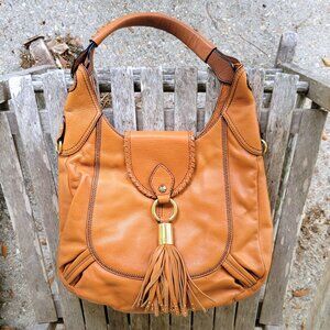 OR ORYANY Tan Leather Shoulder Bag Purse Flap Tassel